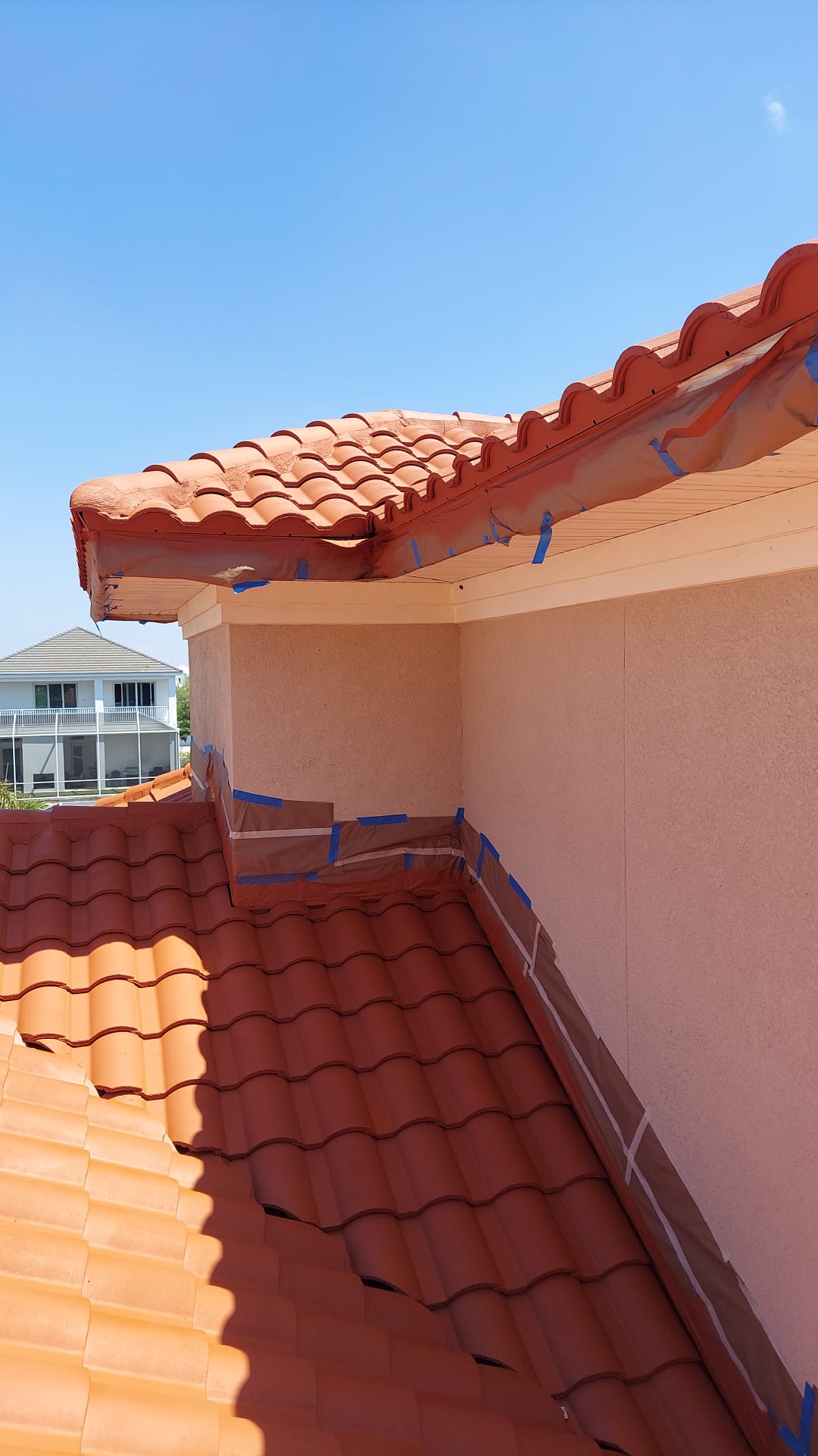Tile roof painting prep with masking
